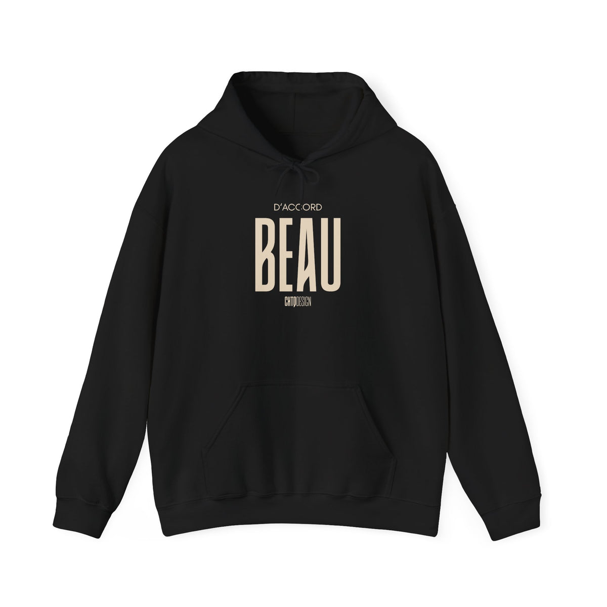 D'Accord BEAU hoodie with a white car graphic and text on a white background