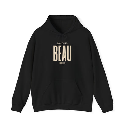 D'Accord BEAU hoodie with a white car graphic and text on a white background