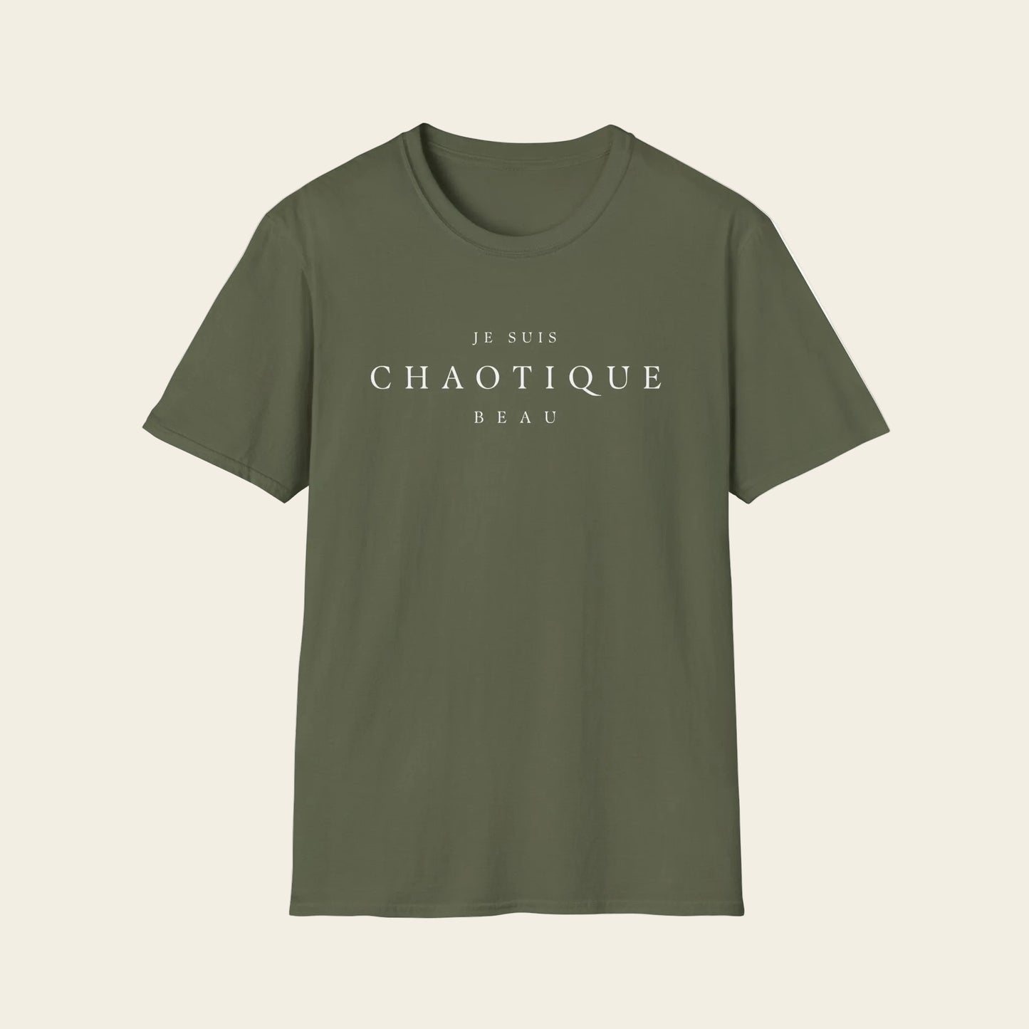 Green t-shirt with metal detecting graphic and text on a white background