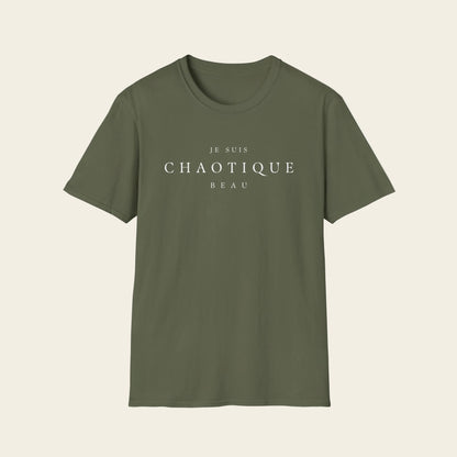 Green t-shirt with metal detecting graphic and text on a white background