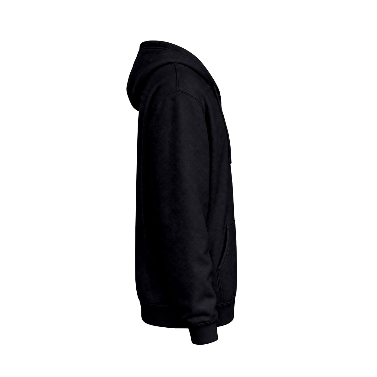 Sleeve of A black pullover hoodie shown from the back, featuring the words 'D'ACCORD CHIC' printed in white across the upper back.