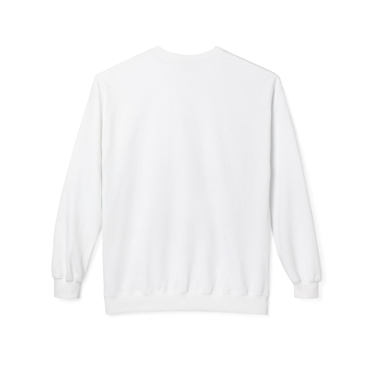 A CHIC BY CHTQ DESIGN white crewneck sweatshirt shown from the back with a plain, graphic-free design, displayed against a clean white background.