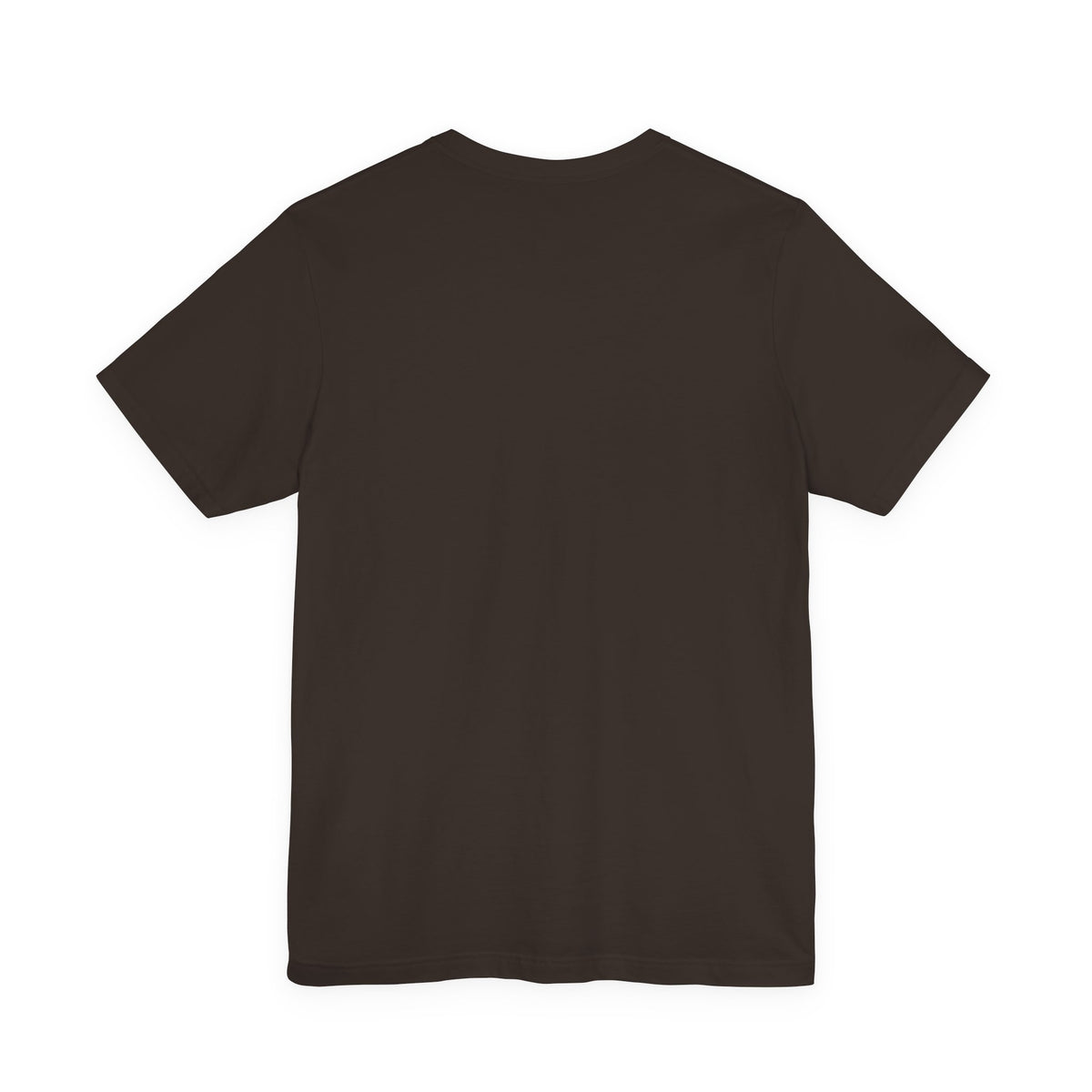 A plain brown short-sleeve crewneck t-shirt shown from the back, laid flat against a solid white background.