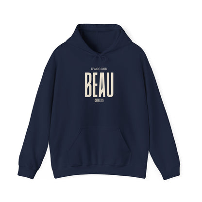 Navy blue D'Accord BEAU hoodie on a white background