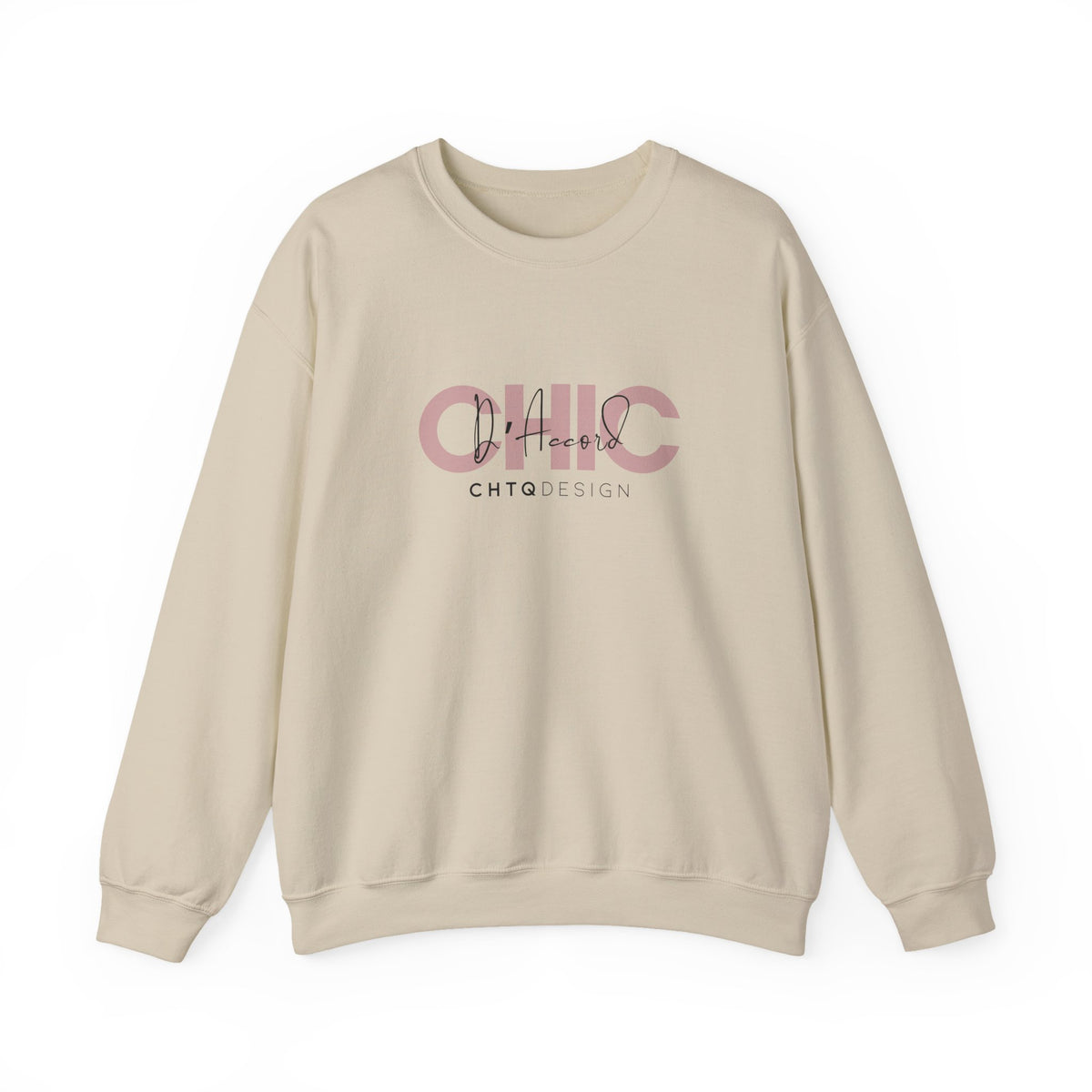 CHIC D’Accord CHTQ Design sand crewneck sweatshirt with dusty rose graphic