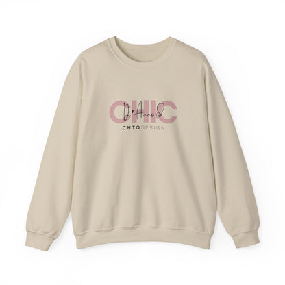 CHIC D’Accord CHTQ Design sand crewneck sweatshirt with dusty rose graphic