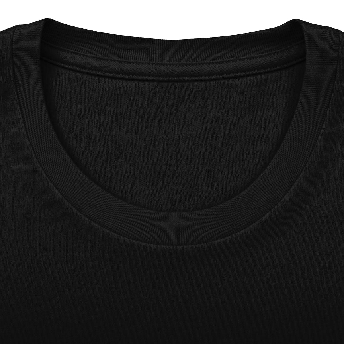 CHTQ Design black graphic T-shirt crew neckline detail with ribbed collar