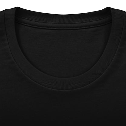 CHTQ Design black graphic T-shirt crew neckline detail with ribbed collar