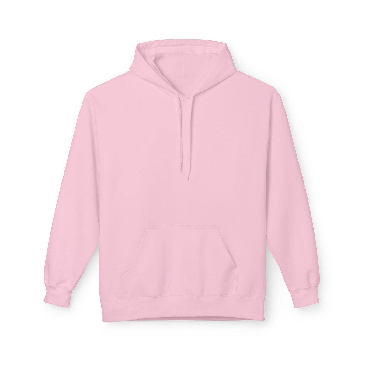 Front view of A pink pullover hoodie shown from the back, featuring the words 'D'ACCORD CHIC' printed in white across the upper back.