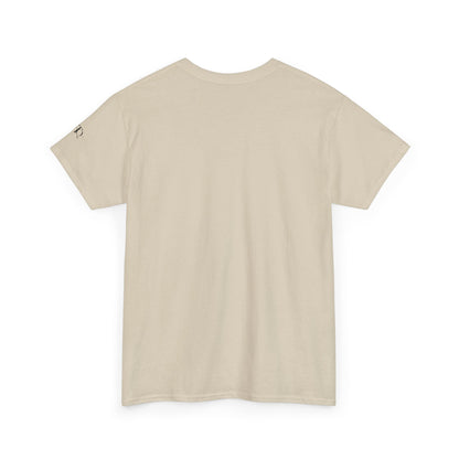 Back view of sand CHAOTIQUE graphic T-shirt showing the plain back and classic crewneck design.