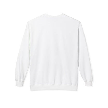 Back view of a white CHIC by CHTQ Design crewneck sweatshirt.