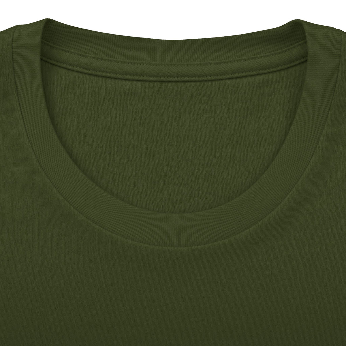 CHTQ Design military green graphic T-shirt crew neckline detail with ribbed collar