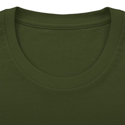 CHTQ Design military green graphic T-shirt crew neckline detail with ribbed collar