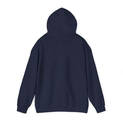 Back view of the navy blue CHIC PARISIENNE BY CHTQ pullover hoodie, showing the plain back design against a white background.
