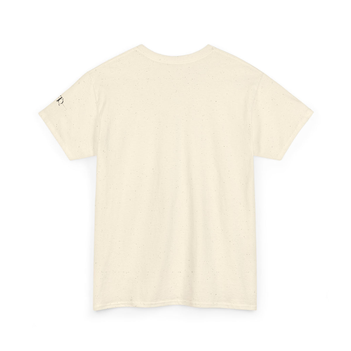 Back view of natural CHAOTIQUE graphic T-shirt showing the plain back and classic crewneck design.