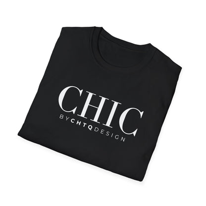 Folded CHIC by CHTQ Design Women’s Graphic T-Shirt in black with white typography visible on the front.