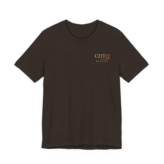 Brown t-shirt with text CHTQ Raffine
