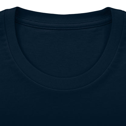 CHTQ Design navy graphic T-shirt sleeve detail with clean hem stitching