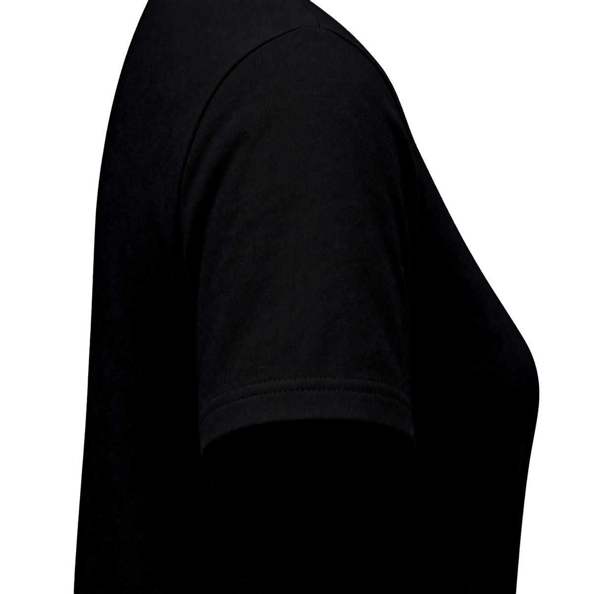 Black CHIC D’Accord Women’s Graphic T-Shirt sleeve detail showing the shoulder seam and short-sleeve cuff.
