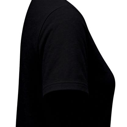 Black CHIC D’Accord Women’s Graphic T-Shirt sleeve detail showing the shoulder seam and short-sleeve cuff.