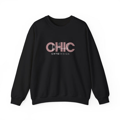 CHIC D’Accord CHTQ Design black crewneck sweatshirt with dusty rose graphic