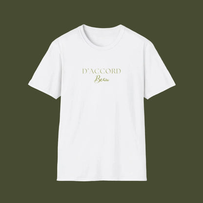 White t-shirt with text 'D'accord Beau' 