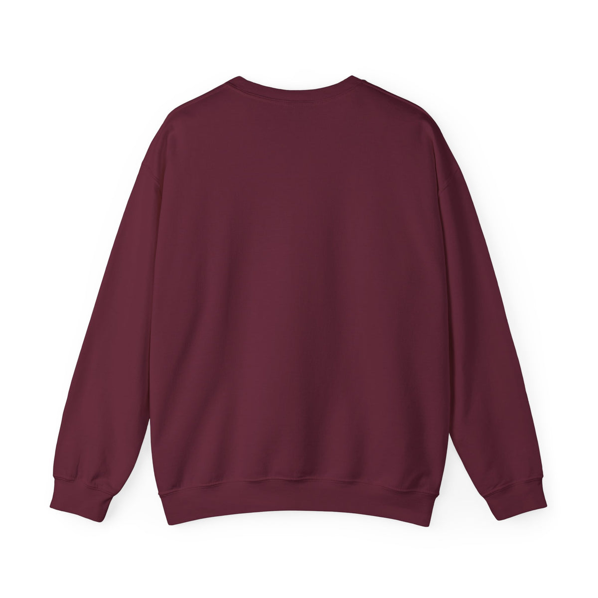 A maroon crewneck sweatshirt from back, with a bright turquoise “PARISIENNE” graphic, Paris skyline design, and “CHIC À MA FAÇON” text on the chest, displayed against a clean white background.