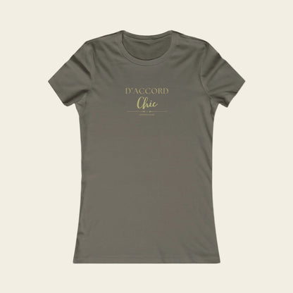 Olive green t-shirt with 'D'ACCORD Chic' text on background