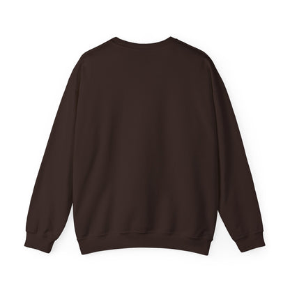 Backside of a brown crewneck sweatshirt with the text 'JE SUIS CHAOTIQUE BEAU' printed in white across the chest