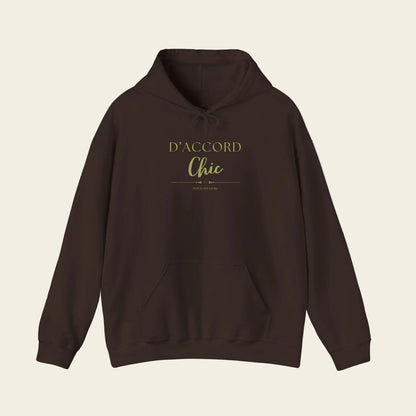 Brown hoodie with text 'D'ACCORD Chic'
