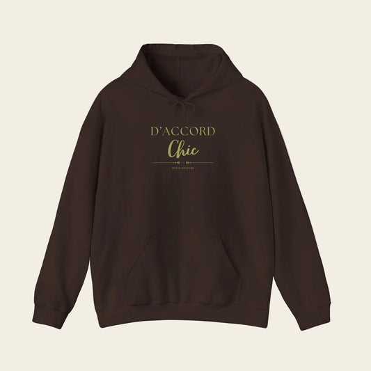 Brown hoodie with text 'D'ACCORD Chic'