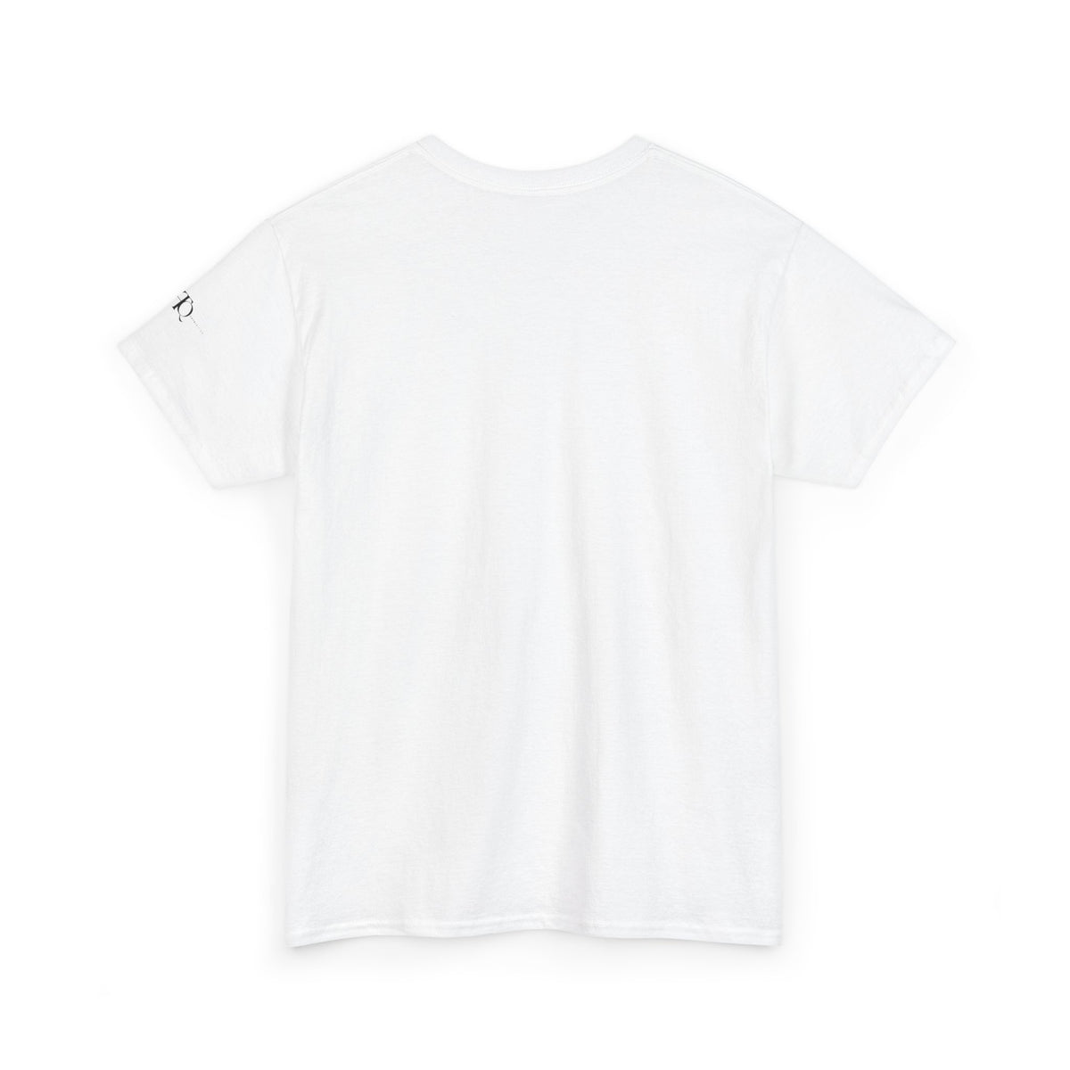 Back view of white CHAOTIQUE graphic T-shirt showing the plain back and classic crewneck design.