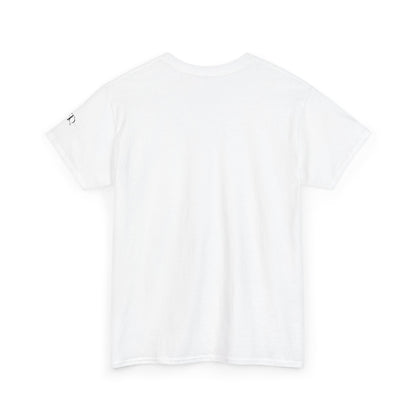 Back view of white CHAOTIQUE graphic T-shirt showing the plain back and classic crewneck design.
