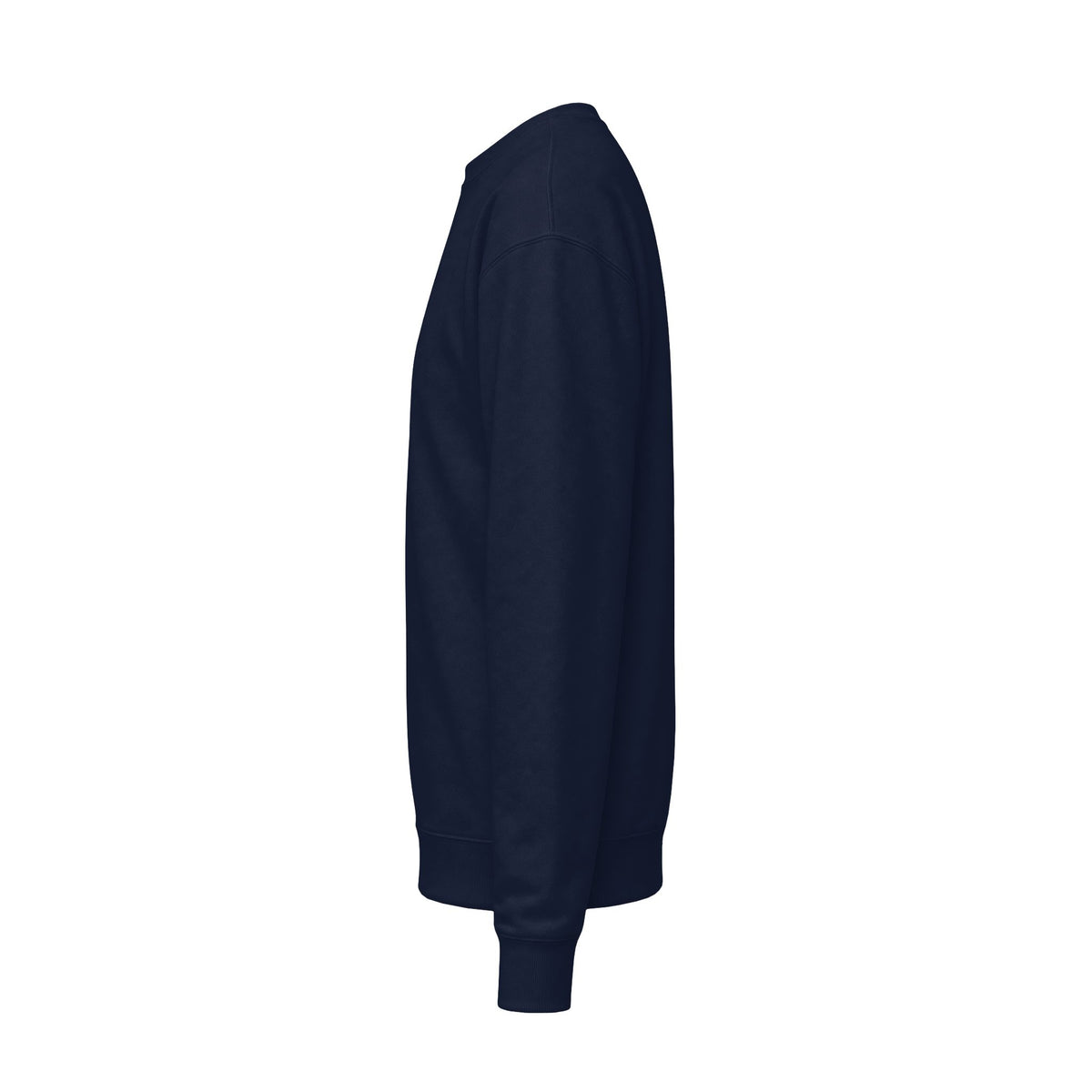 Side profile of a navy blue authentichaos sweatshirt