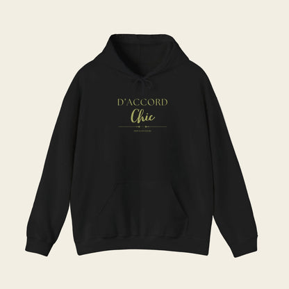 Black hoodie with a logo on a white background