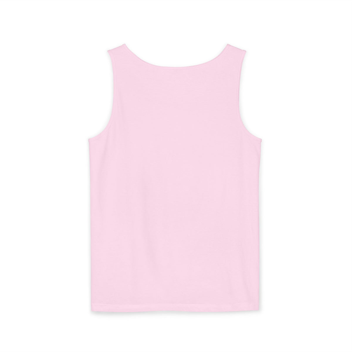 A light pink sleeveless tank top from back with 'L'art Du CHAOTIQUE' printed on the chest, displayed against a solid white background.
