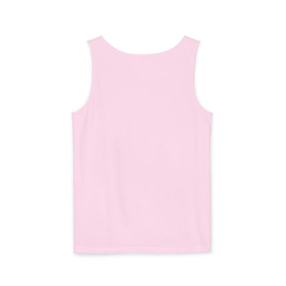 A light pink sleeveless tank top from back with 'L'art Du CHAOTIQUE' printed on the chest, displayed against a solid white background.