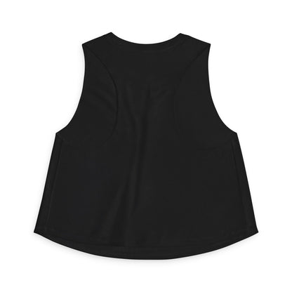 A black sleeveless crop top from back, with a curved hem, featuring a pink graphic print on the front that reads 'Magnetic CHAOTICCHIC' with 'chaoticchic.com' underneath, displayed on a clean white background.