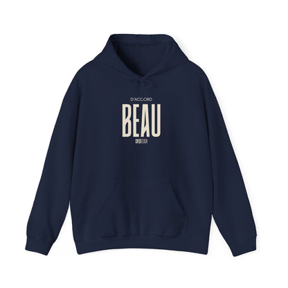 Navy blue graphic hoodie wth text D'accord Beau 