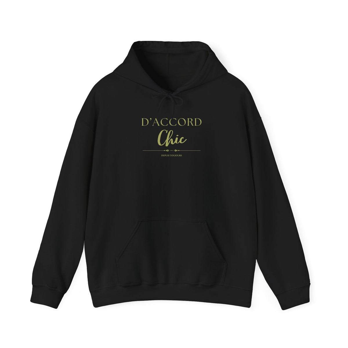 D'Accord Chic Premium Hoodie in black with gold-toned D'ACCORD Chic front graphic