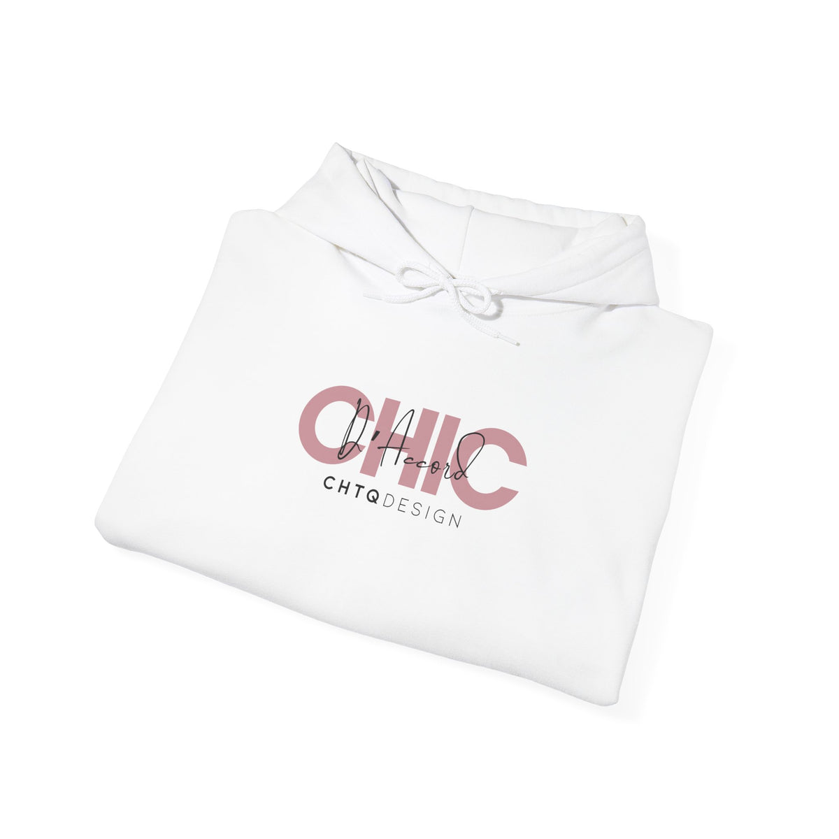 A folded CHIC D’Accord graphic hoodie in white with rose and black chest design