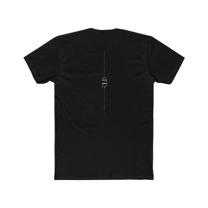 CHTQ Design black T-shirt with minimalist vertical CHTQ graphic running down the back