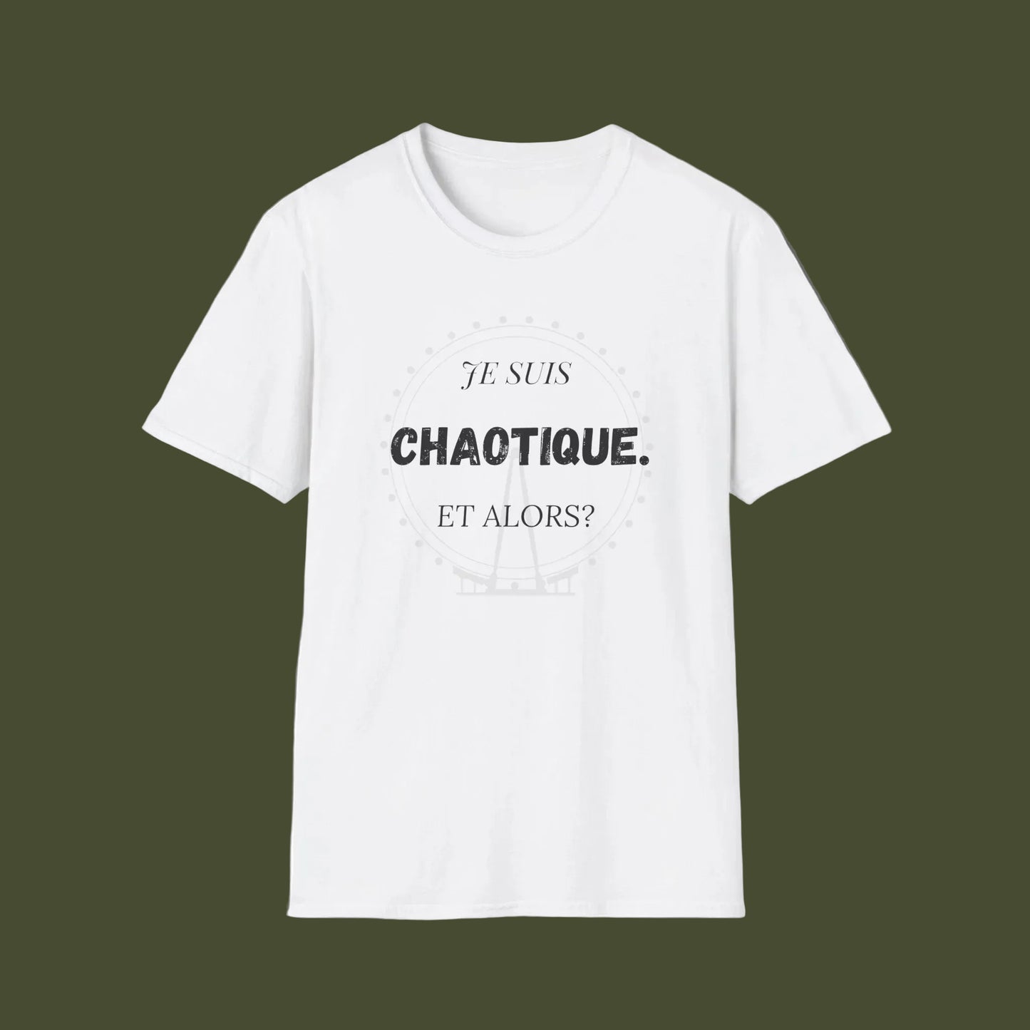 White t-shirt with a black floral heart design on a white background