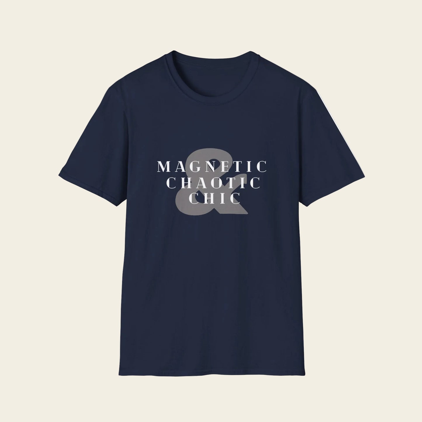 Blue t-shirt with a mole in a beaker graphic and '1 mole/L' text on a white background