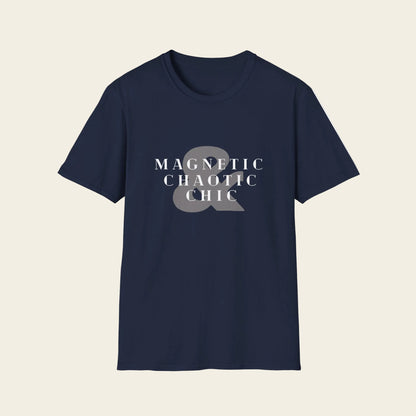 Blue t-shirt with a mole in a beaker graphic and '1 mole/L' text on a white background