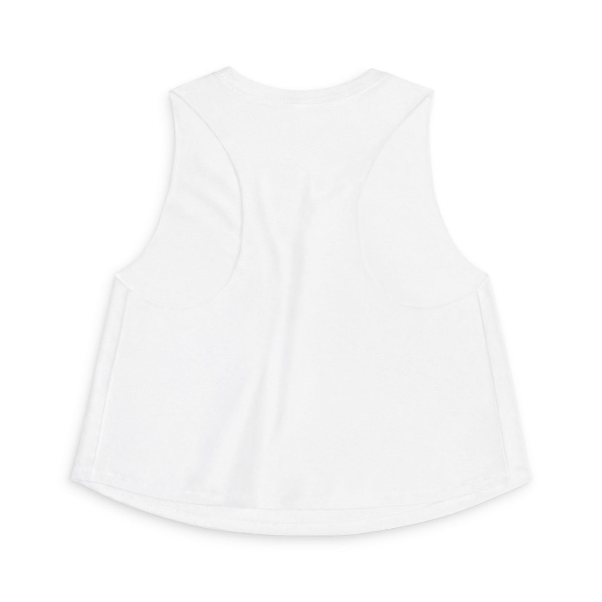 A white sleeveless tank top from back with a curved hem, featuring a metallic gold printed graphic on the chest that reads 'Magnetic CHAOTICCHIC' with 'ByCHTQDESIGN' underneath, displayed on a clean white background.