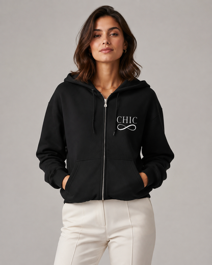 Chic  "Élégance, Mais Chaotique" Fashion Full-Zip Sweatshirt