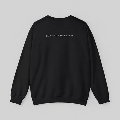 Black sweatshirt from back with text 'L'Art du contraste'