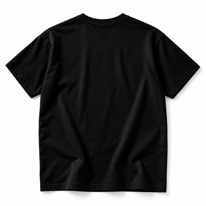 Back view of black CHAOTIQUE CHIC oversized cotton T-shirt with plain back and dropped shoulders