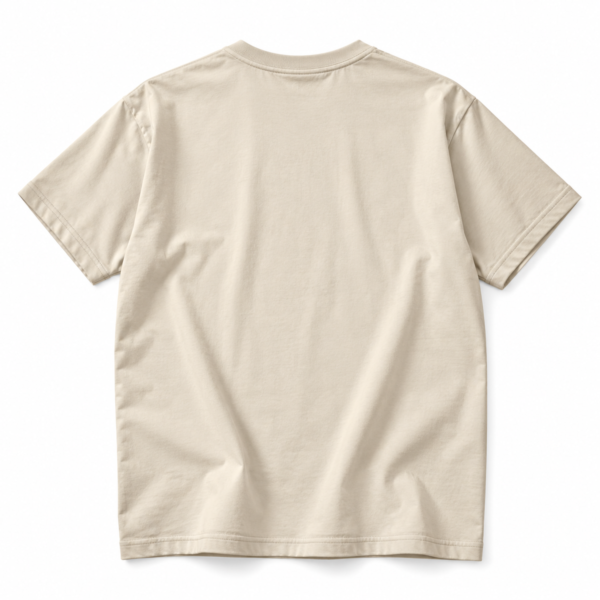 Backview of CHAOTIQUE CHIC oversized T-shirt in ecru with navy CHIC graphic and CHTQ Design lettering